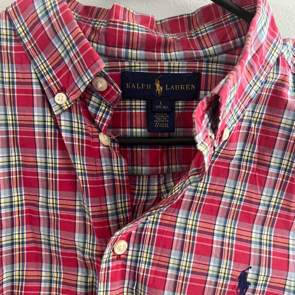 Polo Ralph Lauren Youth Plaid Short Sleeve‎ Button Down Large ( 14-16) - Picture 3 of 4